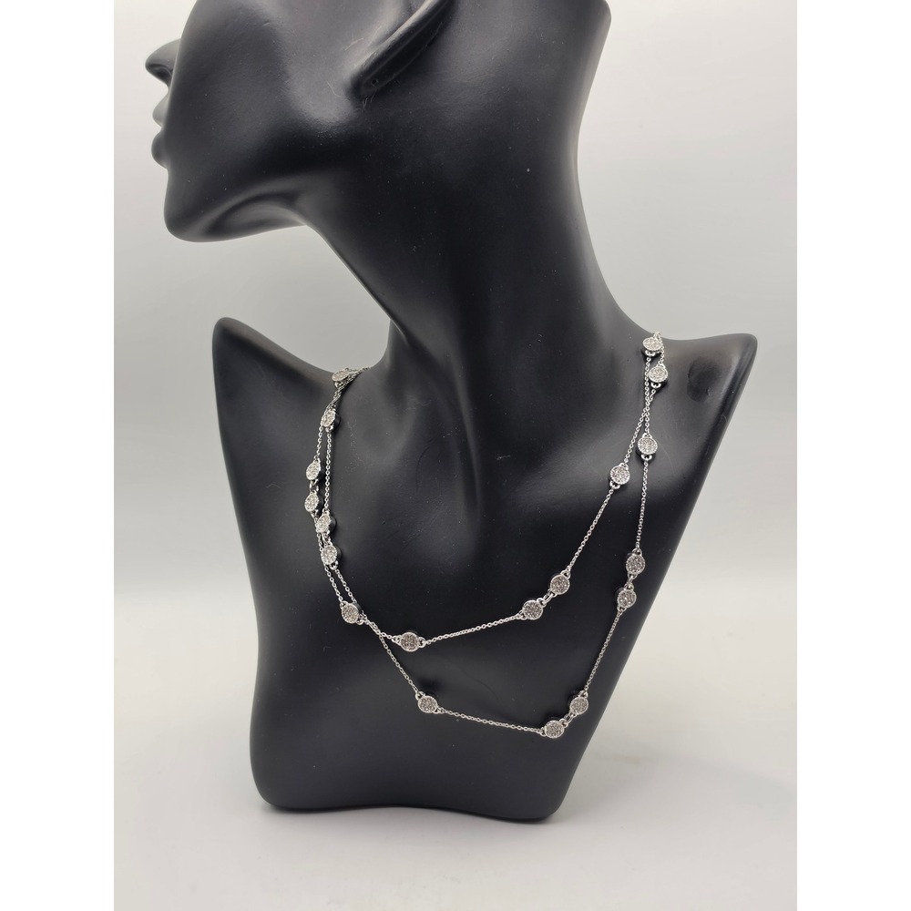 Kate Spade‎ New York Silver Tone Pave Crystal Disc Station Long Necklace 32 Inch